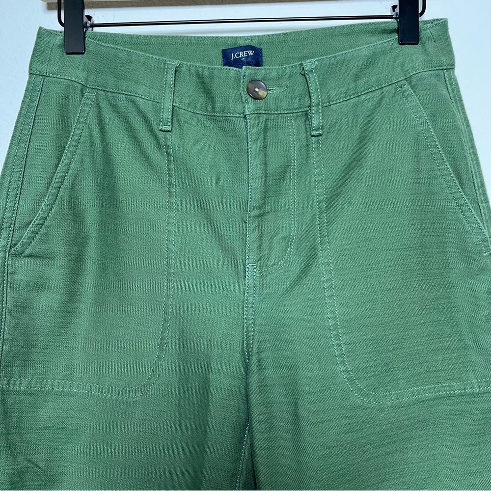 J. Crew  Women Cotton Camp Pants 0 Patch‎ Pockets Tapered Leg Casual Green - Picture 4 of 11
